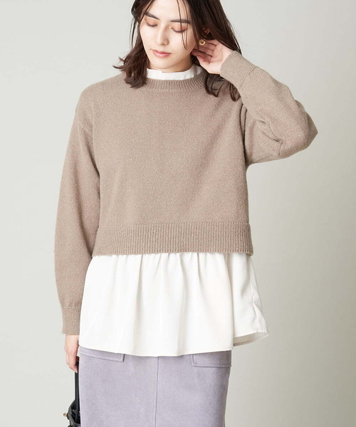 セール】【2SET】グロッシーニット＋ペプラムブラウス（ニット