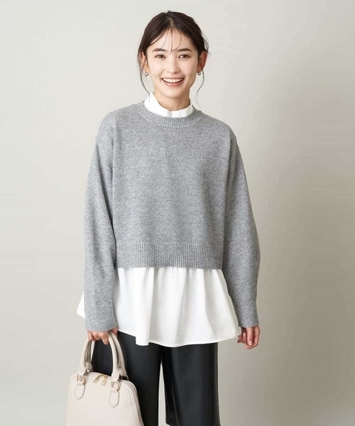 a.v.v（アーヴェヴェ）の「【2SET】グロッシーニット＋ペプラムブラウス（ニット/セーター・レディース・モカ/アイボリー/グレー・36/42/38/34/40）」の4枚目の写真