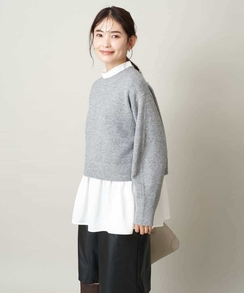 a.v.v（アーヴェヴェ）の「【2SET】グロッシーニット＋ペプラムブラウス（ニット/セーター・レディース・モカ/アイボリー/グレー・36/42/38/34/40）」の5枚目の写真