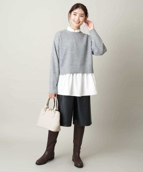 a.v.v（アーヴェヴェ）の「【2SET】グロッシーニット＋ペプラムブラウス（ニット/セーター・レディース・モカ/アイボリー/グレー・36/42/38/34/40）」の6枚目の写真