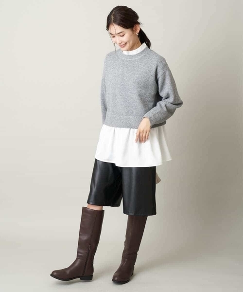 a.v.v（アーヴェヴェ）の「【2SET】グロッシーニット＋ペプラムブラウス（ニット/セーター・レディース・モカ/アイボリー/グレー・36/42/38/34/40）」の7枚目の写真