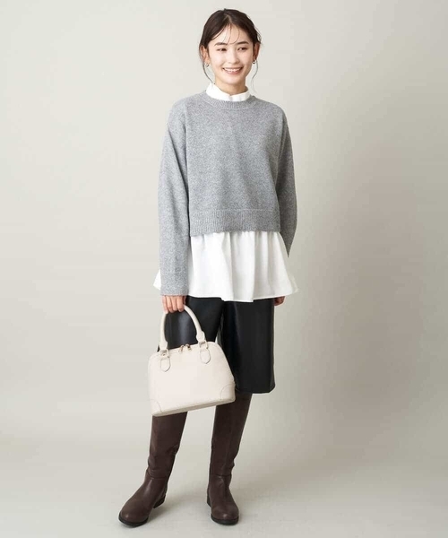 a.v.v（アーヴェヴェ）の「【2SET】グロッシーニット＋ペプラムブラウス（ニット/セーター・レディース・モカ/アイボリー/グレー・36/42/38/34/40）」の8枚目の写真