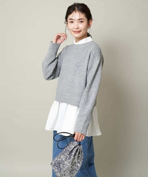 a.v.v（アーヴェヴェ）の「【2SET】グロッシーニット＋ペプラムブラウス（ニット/セーター・レディース・モカ/アイボリー/グレー・36/42/38/34/40）」の12枚目の写真
