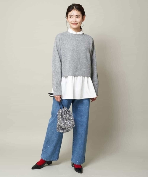 a.v.v（アーヴェヴェ）の「【2SET】グロッシーニット＋ペプラムブラウス（ニット/セーター・レディース・モカ/アイボリー/グレー・36/42/38/34/40）」の13枚目の写真