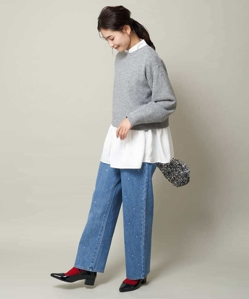 a.v.v（アーヴェヴェ）の「【2SET】グロッシーニット＋ペプラムブラウス（ニット/セーター・レディース・モカ/アイボリー/グレー・36/42/38/34/40）」の14枚目の写真