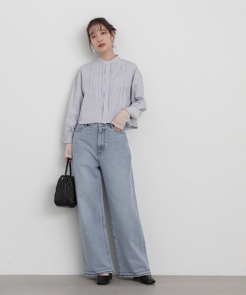 N.(N. Natural Beauty Basic)(エヌエヌナチュラルビューティーベーシック)の「◆ブザムピンタッククロップドシャツ(シャツ/ブラウス・レディース・ブルー/オフホワイト/ストライプ・MEDIUM)」の16枚目の写真