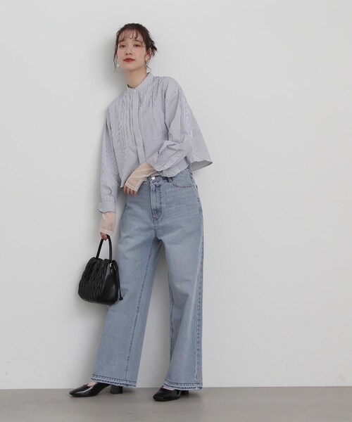 N.(N. Natural Beauty Basic)(エヌエヌナチュラルビューティーベーシック)の「◆ブザムピンタッククロップドシャツ(シャツ/ブラウス・レディース・ブルー/オフホワイト/ストライプ・MEDIUM)」の17枚目の写真