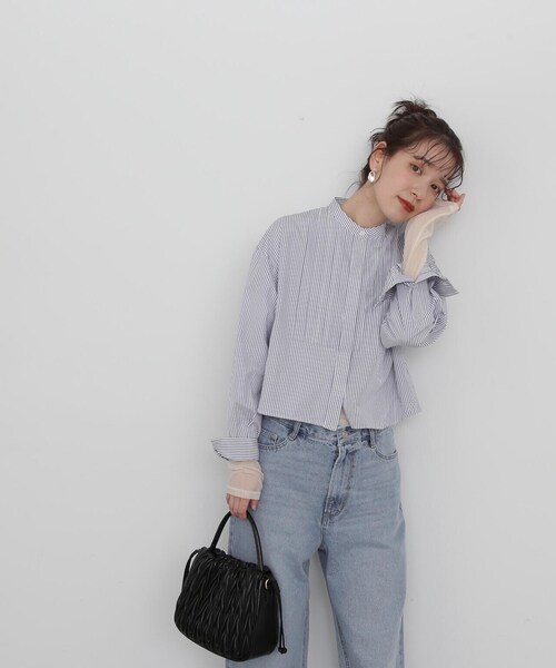 N.(N. Natural Beauty Basic)(エヌエヌナチュラルビューティーベーシック)の「◆ブザムピンタッククロップドシャツ(シャツ/ブラウス・レディース・ブルー/オフホワイト/ストライプ・MEDIUM)」の18枚目の写真