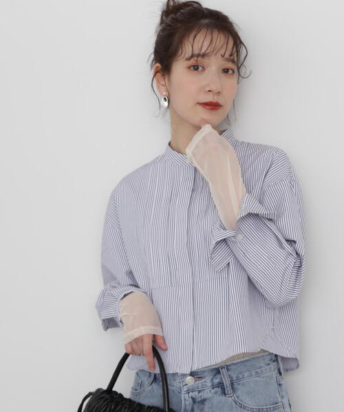 N.(N. Natural Beauty Basic)(エヌエヌナチュラルビューティーベーシック)の「◆ブザムピンタッククロップドシャツ(シャツ/ブラウス・レディース・ブルー/オフホワイト/ストライプ・MEDIUM)」の19枚目の写真