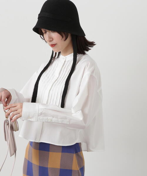 N.(N. Natural Beauty Basic)(エヌエヌナチュラルビューティーベーシック)の「◆ブザムピンタッククロップドシャツ(シャツ/ブラウス・レディース・ブルー/オフホワイト/ストライプ・MEDIUM)」の5枚目の写真