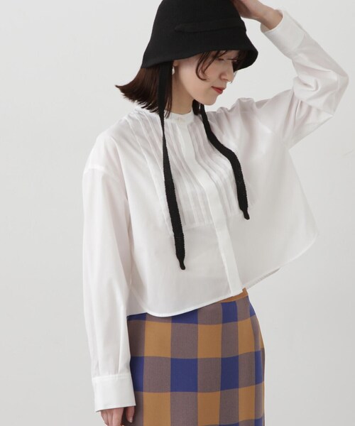 N.(N. Natural Beauty Basic)(エヌエヌナチュラルビューティーベーシック)の「◆ブザムピンタッククロップドシャツ(シャツ/ブラウス・レディース・ブルー/オフホワイト/ストライプ・MEDIUM)」の6枚目の写真