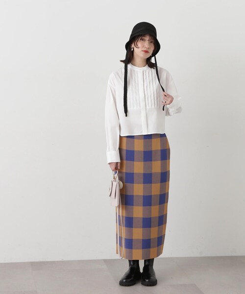 N.(N. Natural Beauty Basic)(エヌエヌナチュラルビューティーベーシック)の「◆ブザムピンタッククロップドシャツ(シャツ/ブラウス・レディース・ブルー/オフホワイト/ストライプ・MEDIUM)」の8枚目の写真