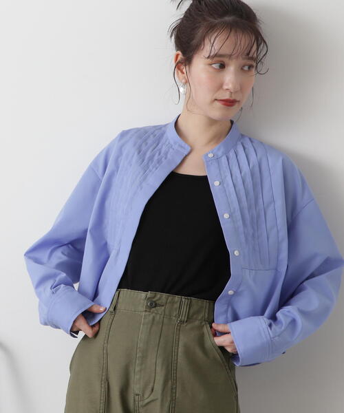 N.(N. Natural Beauty Basic)(エヌエヌナチュラルビューティーベーシック)の「◆ブザムピンタッククロップドシャツ(シャツ/ブラウス・レディース・ブルー/オフホワイト/ストライプ・MEDIUM)」の21枚目の写真