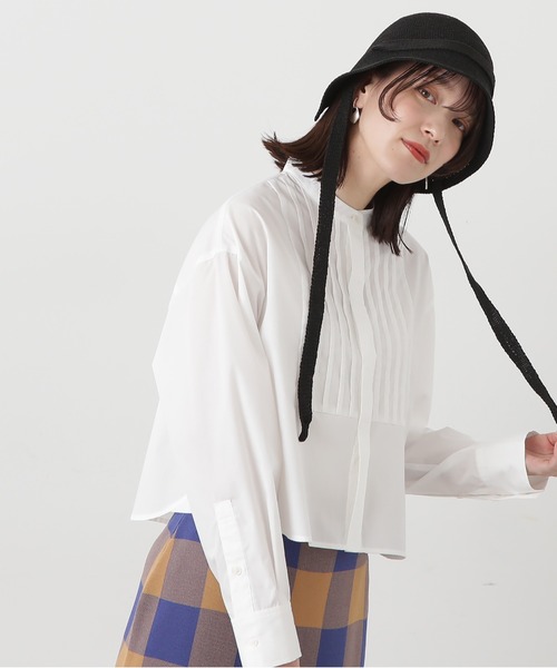 N.(N. Natural Beauty Basic)(エヌエヌナチュラルビューティーベーシック)の「◆ブザムピンタッククロップドシャツ(シャツ/ブラウス・レディース・ブルー/オフホワイト/ストライプ・MEDIUM)」の1枚目の写真