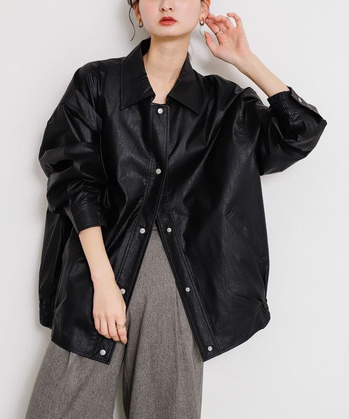 SENSE OF PLACE by URBAN RESEARCH（センスオブプレイスバイアーバンリサーチ）の「レザーライクルーズジャケット（その他アウター・レディース・アイボリー/ブラック・ONE）」の4枚目の写真