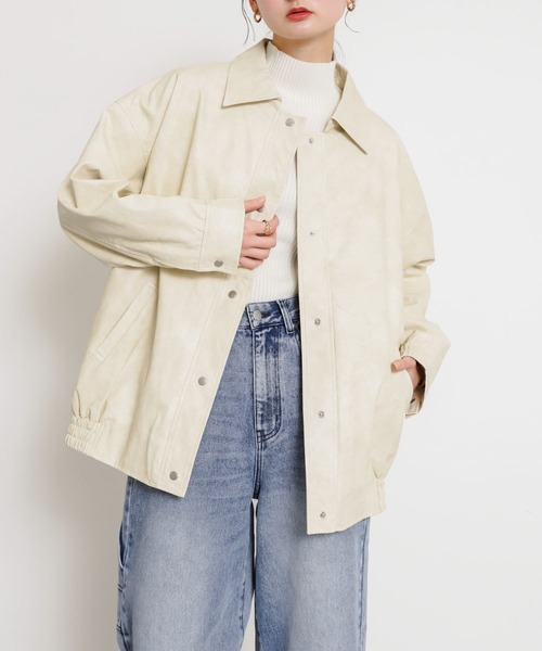 SENSE OF PLACE by URBAN RESEARCH（センスオブプレイスバイアーバンリサーチ）の「レザーライクルーズジャケット（その他アウター・レディース・アイボリー/ブラック・ONE）」の11枚目の写真