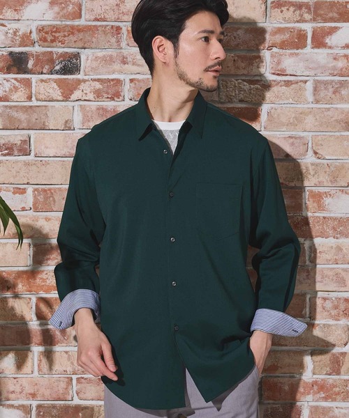 UNION STATION（ユニオンステーション）の「ストレッチカチオンレギュラーカラーシャツ（シャツ/ブラウス・メンズ・ベージュ/ネイビー/ブルー/グリーン・LL/M/L）」の2枚目の写真