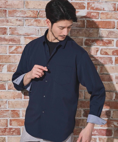 UNION STATION（ユニオンステーション）の「ストレッチカチオンレギュラーカラーシャツ（シャツ/ブラウス・メンズ・ベージュ/ネイビー/ブルー/グリーン・LL/M/L）」の5枚目の写真