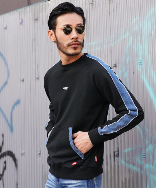 LUXE/R(ラグジュ)の「デニム切り替えロゴ スウェット トレーナー(スウェット・メンズ・ホワイト/トップグレー/ブラック・MEDIUM/LARGE/X-LARGE)」の2枚目の写真