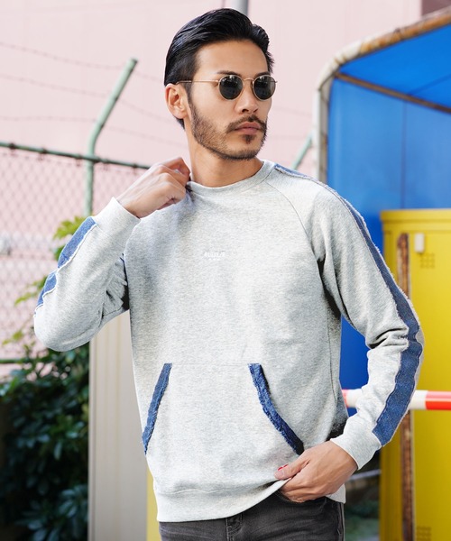 LUXE/R(ラグジュ)の「デニム切り替えロゴ スウェット トレーナー(スウェット・メンズ・ホワイト/トップグレー/ブラック・MEDIUM/LARGE/X-LARGE)」の3枚目の写真