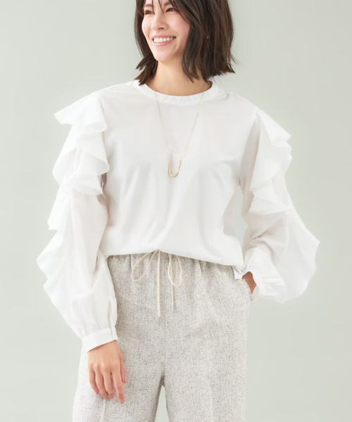 abahouse mavie（アバハウスマヴィ）の「ラッフルフリルスリーブブラウス（シャツ/ブラウス・レディース・ホワイト/ブルー・フリー）」の19枚目の写真