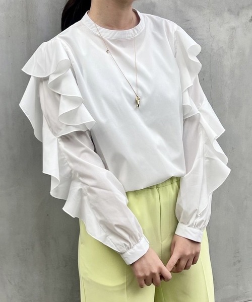 abahouse mavie（アバハウスマヴィ）の「ラッフルフリルスリーブブラウス（シャツ/ブラウス・レディース・ホワイト/ブルー・フリー）」の2枚目の写真