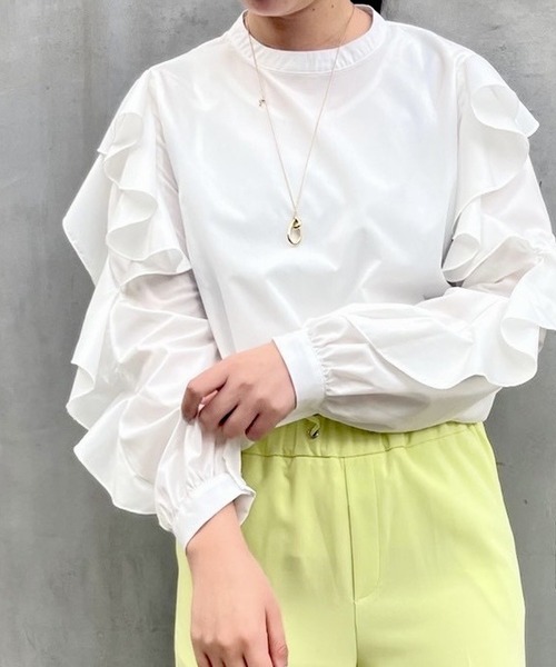abahouse mavie（アバハウスマヴィ）の「ラッフルフリルスリーブブラウス（シャツ/ブラウス・レディース・ホワイト/ブルー・フリー）」の6枚目の写真