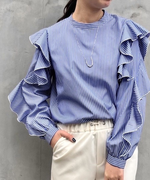 abahouse mavie（アバハウスマヴィ）の「ラッフルフリルスリーブブラウス（シャツ/ブラウス・レディース・ホワイト/ブルー・フリー）」の12枚目の写真