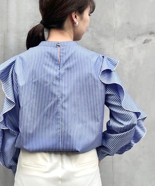 abahouse mavie（アバハウスマヴィ）の「ラッフルフリルスリーブブラウス（シャツ/ブラウス・レディース・ホワイト/ブルー・フリー）」の13枚目の写真