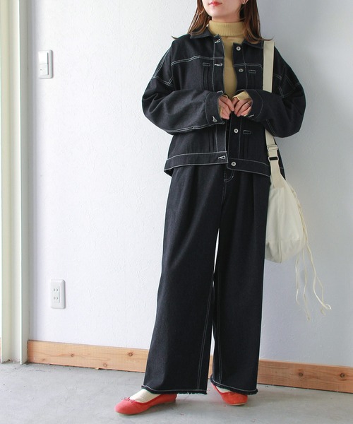 Crisp（クリスプ）の「フリンジデニムカーブパンツ（デニムパンツ・レディース・ブルー/ネイビー/ブラック・FREE）」の4枚目の写真