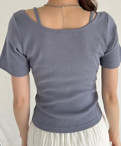 Ada.(エイダ)の「キャミレイヤード風 ダブルジップ リブ タイト トップス(Tシャツ/カットソー・レディース・ブルー/アイボリー/ブラック・FREE)」の14枚目の写真