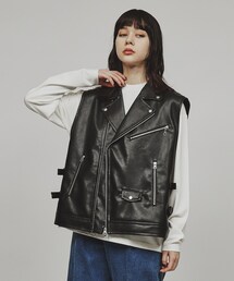 ◆シンセティックレザーダブルライダースベスト