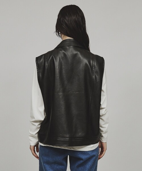 tk.TAKEO KIKUCHI(ティーケータケオキクチ)の「◆シンセティックレザーダブルライダースベスト(ベスト・レディース・ブラック・66)」の5枚目の写真