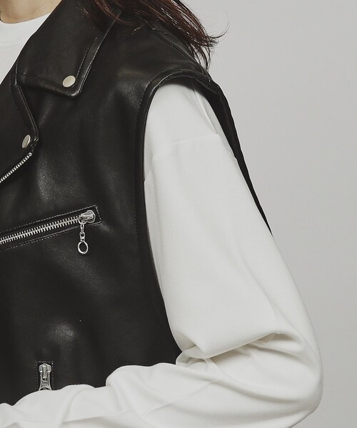 tk.TAKEO KIKUCHI(ティーケータケオキクチ)の「◆シンセティックレザーダブルライダースベスト(ベスト・レディース・ブラック・66)」の8枚目の写真