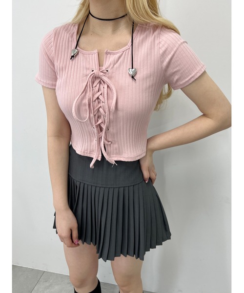 PHILLY（フィリー）の「【大人気★再販】コンパクトレースアップT（Tシャツ/カットソー・レディース・ホワイト/ブラック/ピンク・FREE）」の13枚目の写真