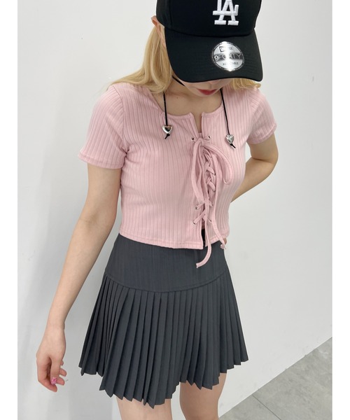 PHILLY（フィリー）の「【大人気★再販】コンパクトレースアップT（Tシャツ/カットソー・レディース・ホワイト/ブラック/ピンク・FREE）」の15枚目の写真