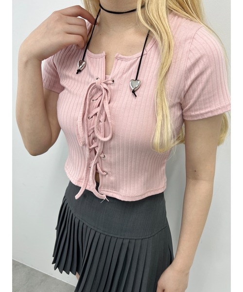 PHILLY（フィリー）の「【大人気★再販】コンパクトレースアップT（Tシャツ/カットソー・レディース・ホワイト/ブラック/ピンク・FREE）」の12枚目の写真