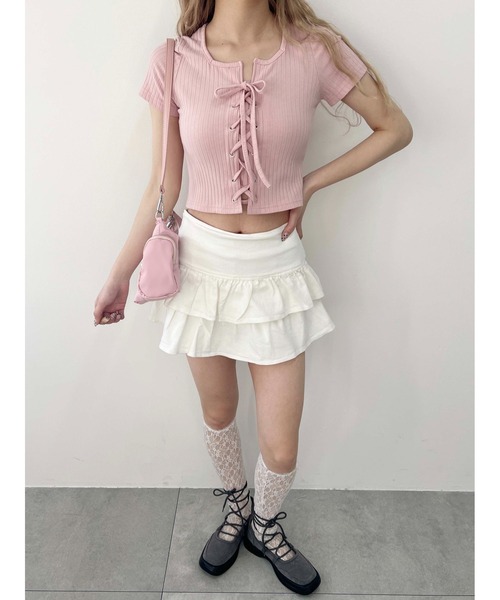 PHILLY（フィリー）の「【大人気★再販】コンパクトレースアップT（Tシャツ/カットソー・レディース・ホワイト/ブラック/ピンク・FREE）」の11枚目の写真