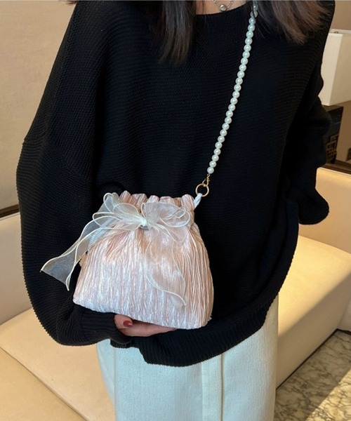 shopnikoniko(ショップニコニコ)の「浴衣 バッグ 巾着バッグ ショルダー ミニ カバン 結婚式 バッグ レース リボン パール 巾着 ショルダーバッグ(ショルダーバッグ・レディース・ホワイト/ブラック/ピンク・フリー)」の14枚目の写真