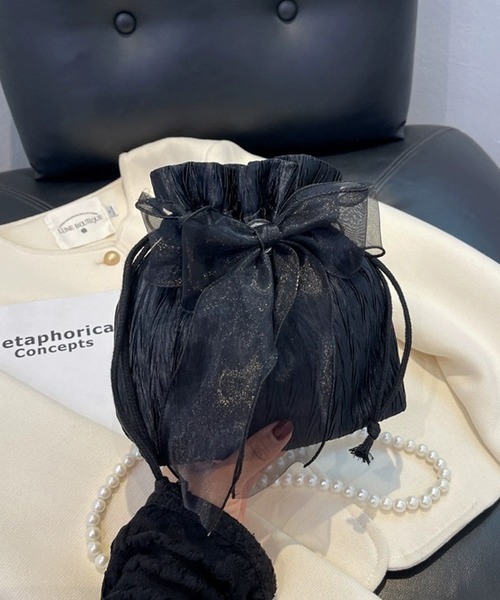 shopnikoniko(ショップニコニコ)の「浴衣 バッグ 巾着バッグ ショルダー ミニ カバン 結婚式 バッグ レース リボン パール 巾着 ショルダーバッグ(ショルダーバッグ・レディース・ホワイト/ブラック/ピンク・フリー)」の7枚目の写真