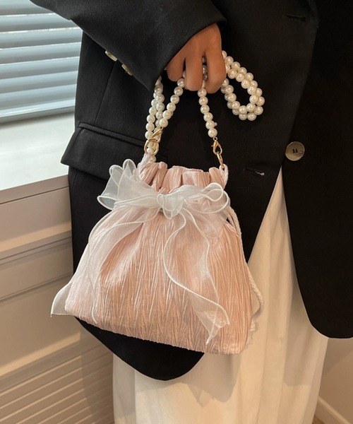 shopnikoniko(ショップニコニコ)の「浴衣 バッグ 巾着バッグ ショルダー ミニ カバン 結婚式 バッグ レース リボン パール 巾着 ショルダーバッグ(ショルダーバッグ・レディース・ホワイト/ブラック/ピンク・フリー)」の13枚目の写真