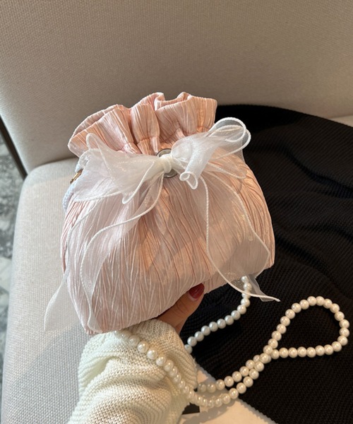 shopnikoniko(ショップニコニコ)の「浴衣 バッグ 巾着バッグ ショルダー ミニ カバン 結婚式 バッグ レース リボン パール 巾着 ショルダーバッグ(ショルダーバッグ・レディース・ホワイト/ブラック/ピンク・フリー)」の12枚目の写真