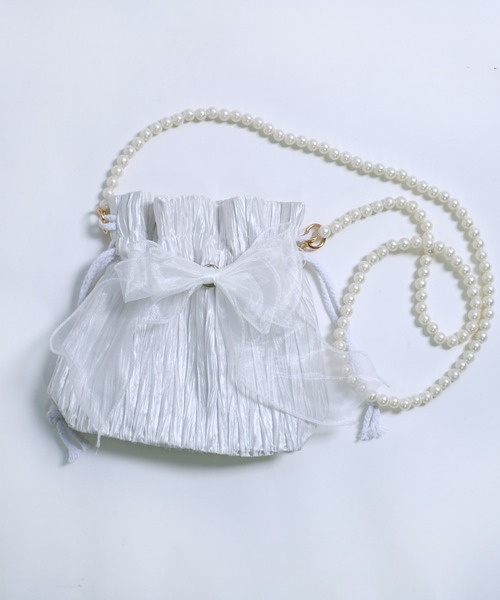 shopnikoniko(ショップニコニコ)の「浴衣 バッグ 巾着バッグ ショルダー ミニ カバン 結婚式 バッグ レース リボン パール 巾着 ショルダーバッグ(ショルダーバッグ・レディース・ホワイト/ブラック/ピンク・フリー)」の18枚目の写真