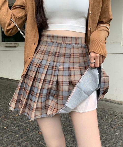 SHEPP(シープ)の「プリーツチェック ミニスカート(スカート・レディース・ベージュ/ブルー・S/M/L)」の14枚目の写真