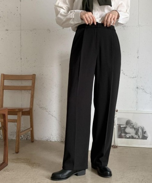 sorule（ソルレ）の「センタープレスタックスラックス（スラックス・レディース・ベージュ/チャコールグレー/アイボリー/ブラック/グリーン・FREE）」の3枚目の写真