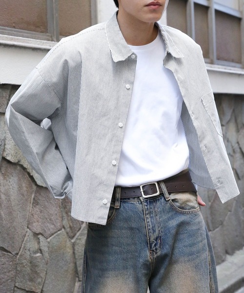 ALAND(エーランド)の「3.3 Field Trip/ショートストライプシャツ 2117898(シャツ/ブラウス・メンズ・グレー/ライトブルー・FREE)」の2枚目の写真