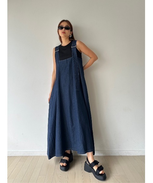 TRUNC（トランクエイティーエイト）の「Denim Zip Jumper Skirt（ワンピース・レディース・ブラック/ネイビー・FREE）」の4枚目の写真