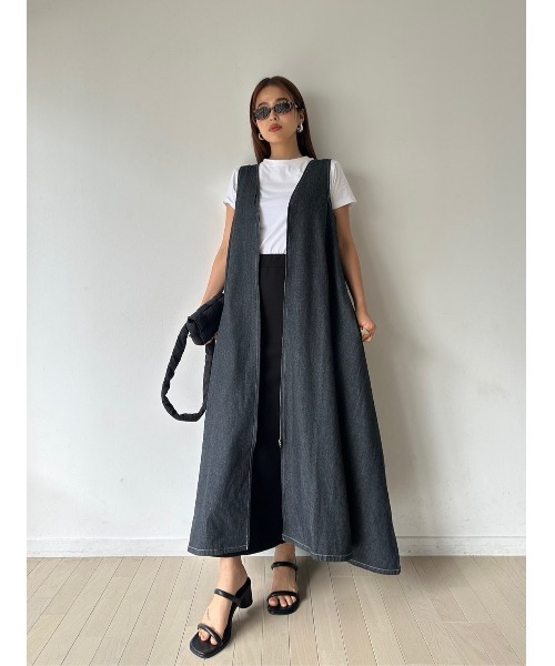 TRUNC（トランクエイティーエイト）の「Denim Zip Jumper Skirt（ワンピース・レディース・ブラック/ネイビー・FREE）」の22枚目の写真