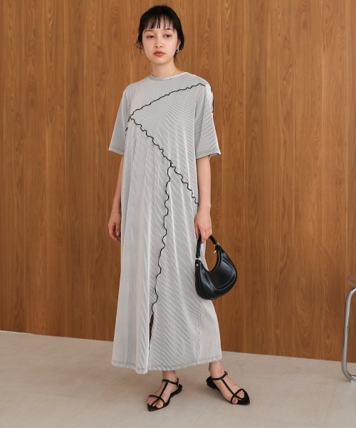 Bab(バブ)の「【S・Mサイズ展開】メロウ切替ストライププリーツワンピース(ワンピース・レディース・チャコールグレー/アイボリー/モカ・S/M)」の13枚目の写真