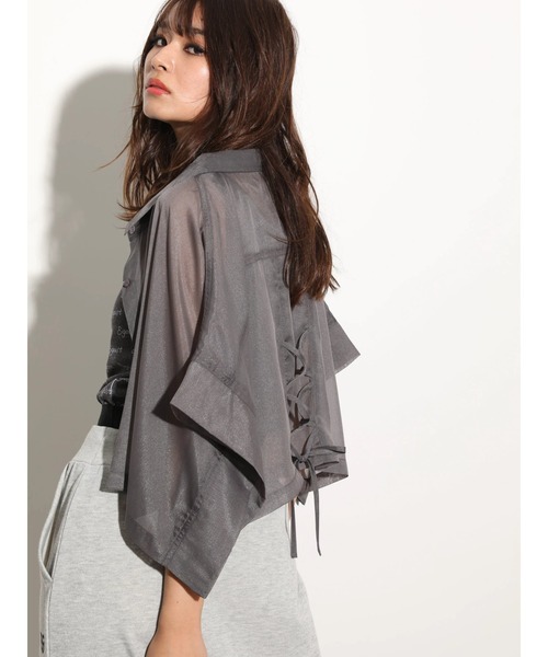 EGOIST（エゴイスト）の「EGOIST　短丈シアーシャツ（シャツ/ブラウス・レディース・オフホワイト/チャコールグレー/ピンク/グリーン・FREE）」の2枚目の写真